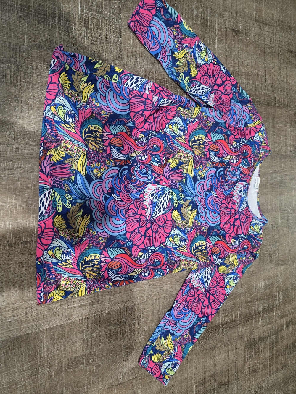 Bright Floral 3/4-Sleeve Women's Top - Pink Blue Multicolor